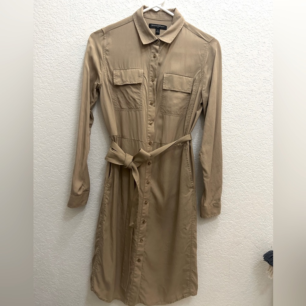 Banana Republic Khaki Long Sleeve Shirt Dress Size 2